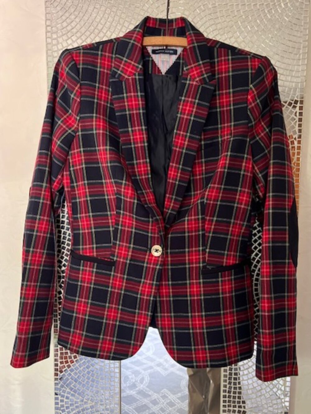 Tommy Hilfiger Classic Tartan Plaid Elbow Patch Lined Blazer Woman's 6